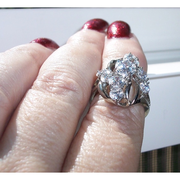 STAINLESS STEEL AAA Grade CZ Cluster Cocktail Ring - Picture 5 of 10